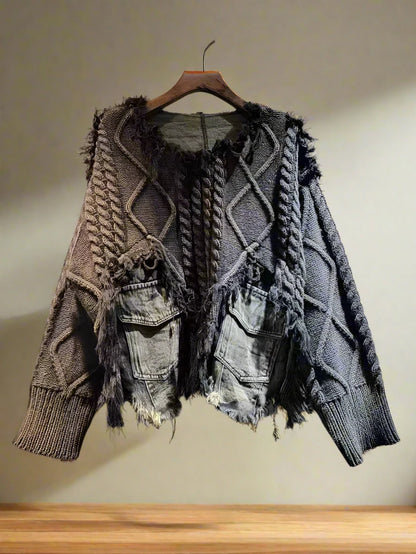 Vintage Denim Patchwork Sweater
