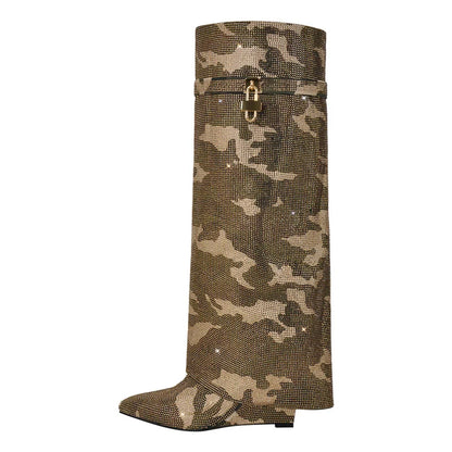 Rhinestones Knee High Boots