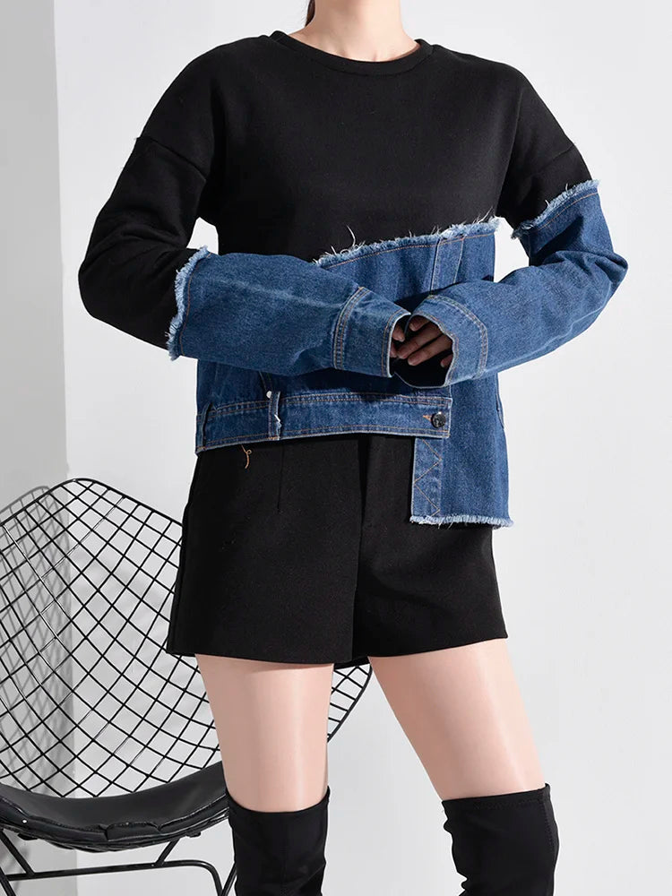 Denim Burr Split Asymmetrical Sweatshirt