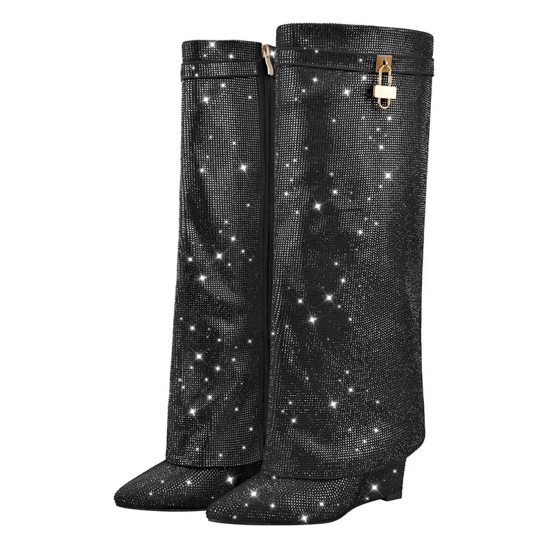 Rhinestones Knee High Boots