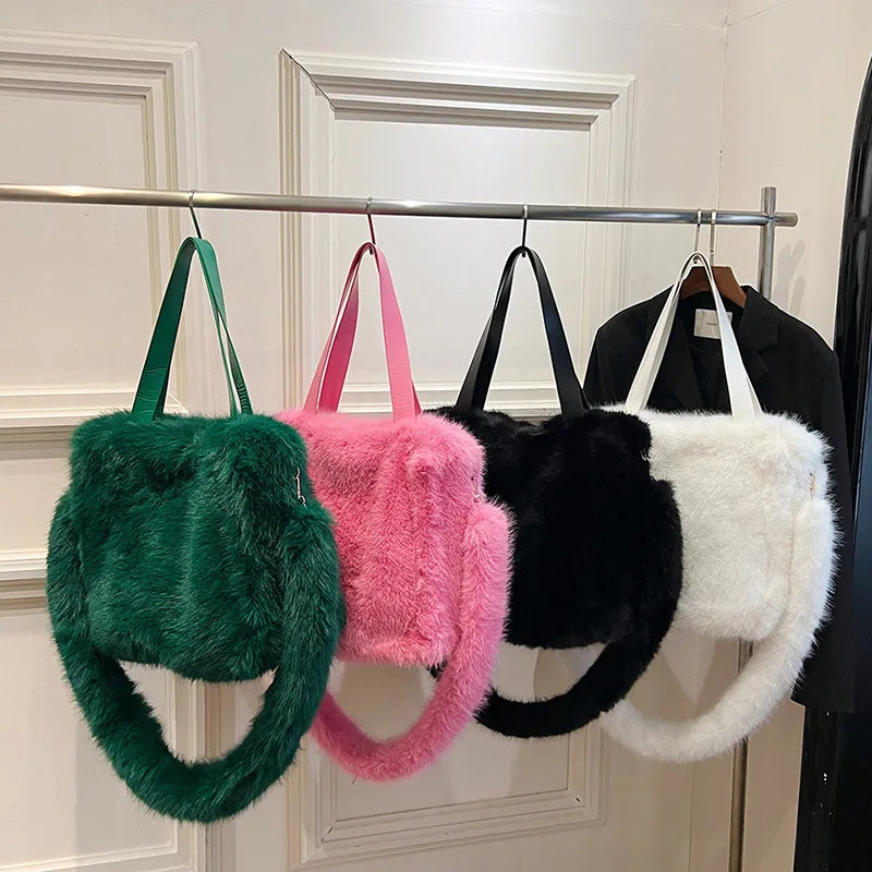 Luxe Plush Faux Fur Crossbody Tote