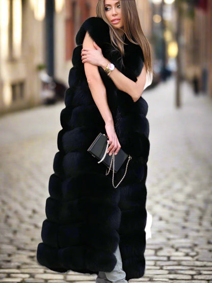 Long Faux Fox Fur Vest Jacket