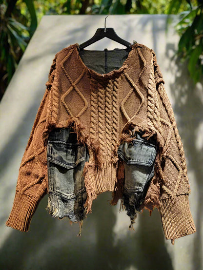 Vintage Denim Patchwork Sweater
