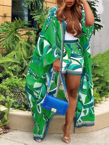 Bohemian Baca Long Cardigan Jacket and Shorts 2-piece Set