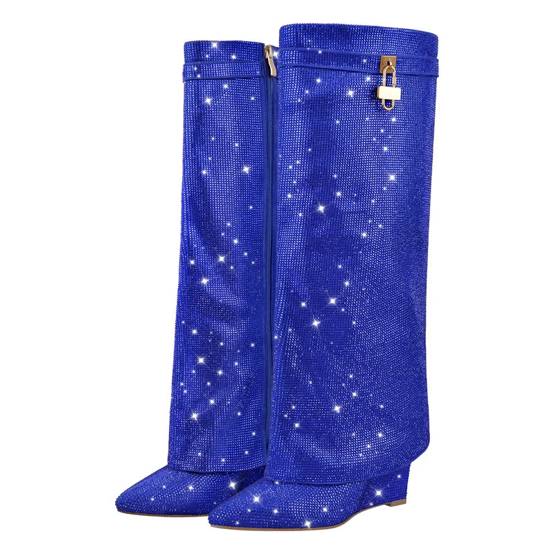 Rhinestones Knee High Boots