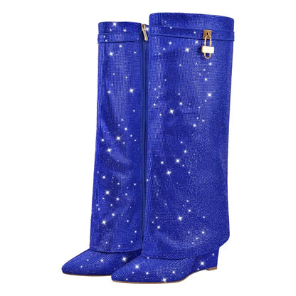 Rhinestones Knee High Boots