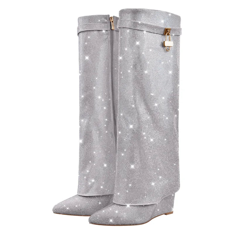 Rhinestones Knee High Boots