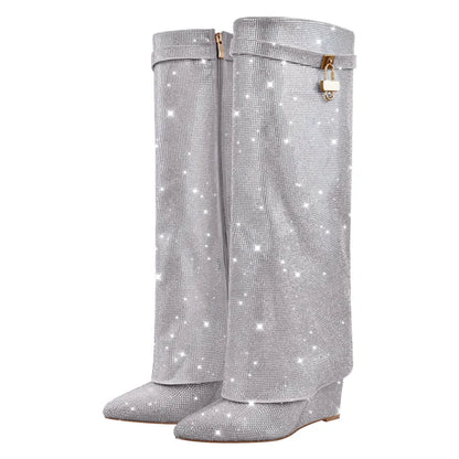 Rhinestones Knee High Boots