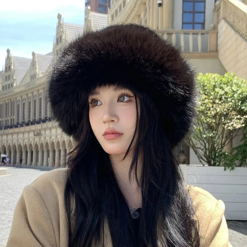 Fluffy Oversized Y2K Bucket Hat & Fur Bag