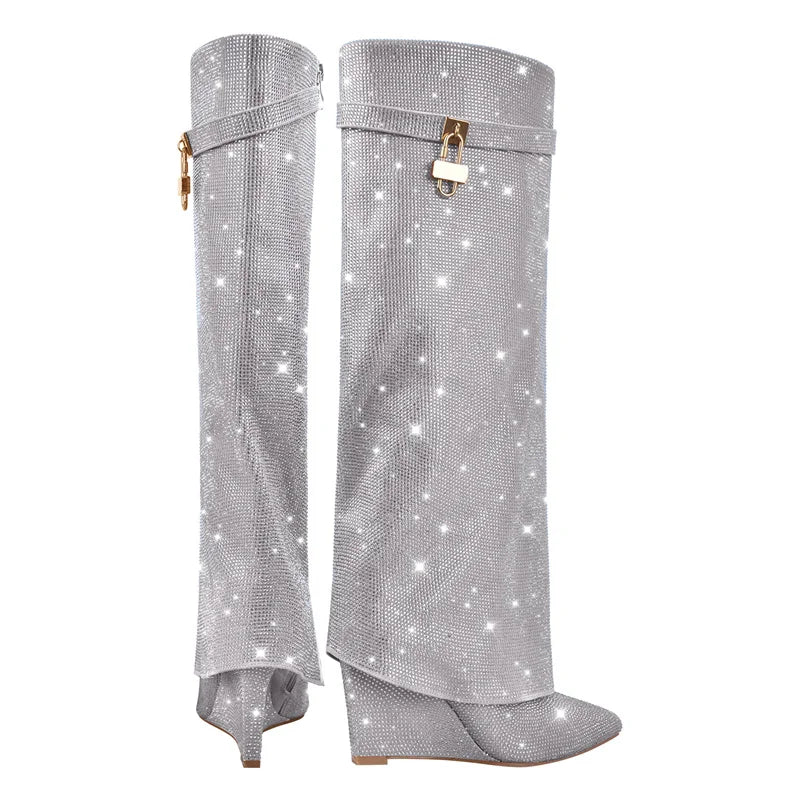 Rhinestones Knee High Boots