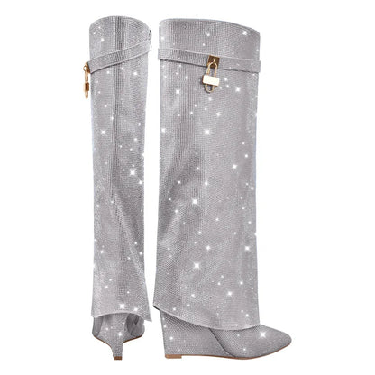Rhinestones Knee High Boots