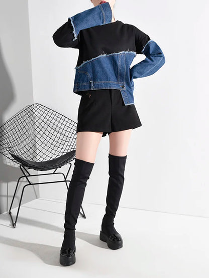 Denim Burr Split Asymmetrical Sweatshirt