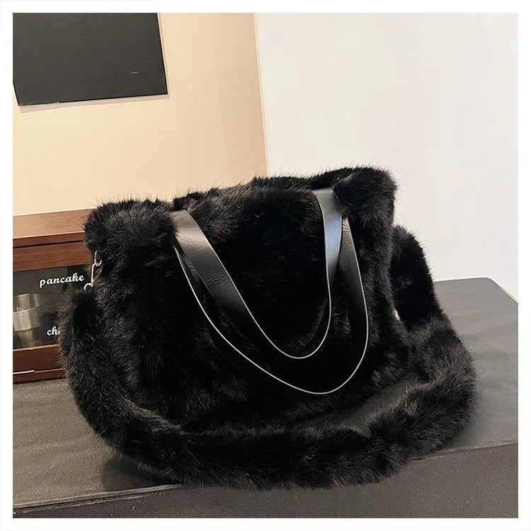 Luxe Plush Faux Fur Crossbody Tote