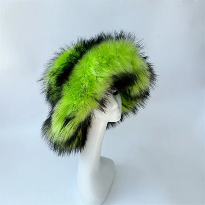 Fluffy Oversized Y2K Bucket Hat & Fur Bag