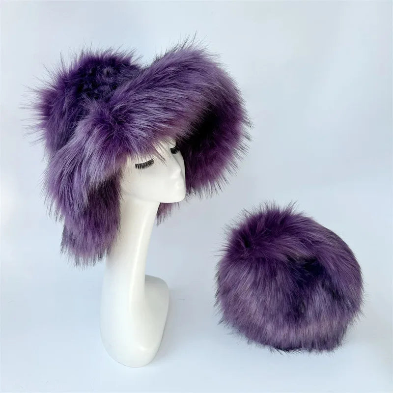 Fluffy Oversized Y2K Bucket Hat & Fur Bag