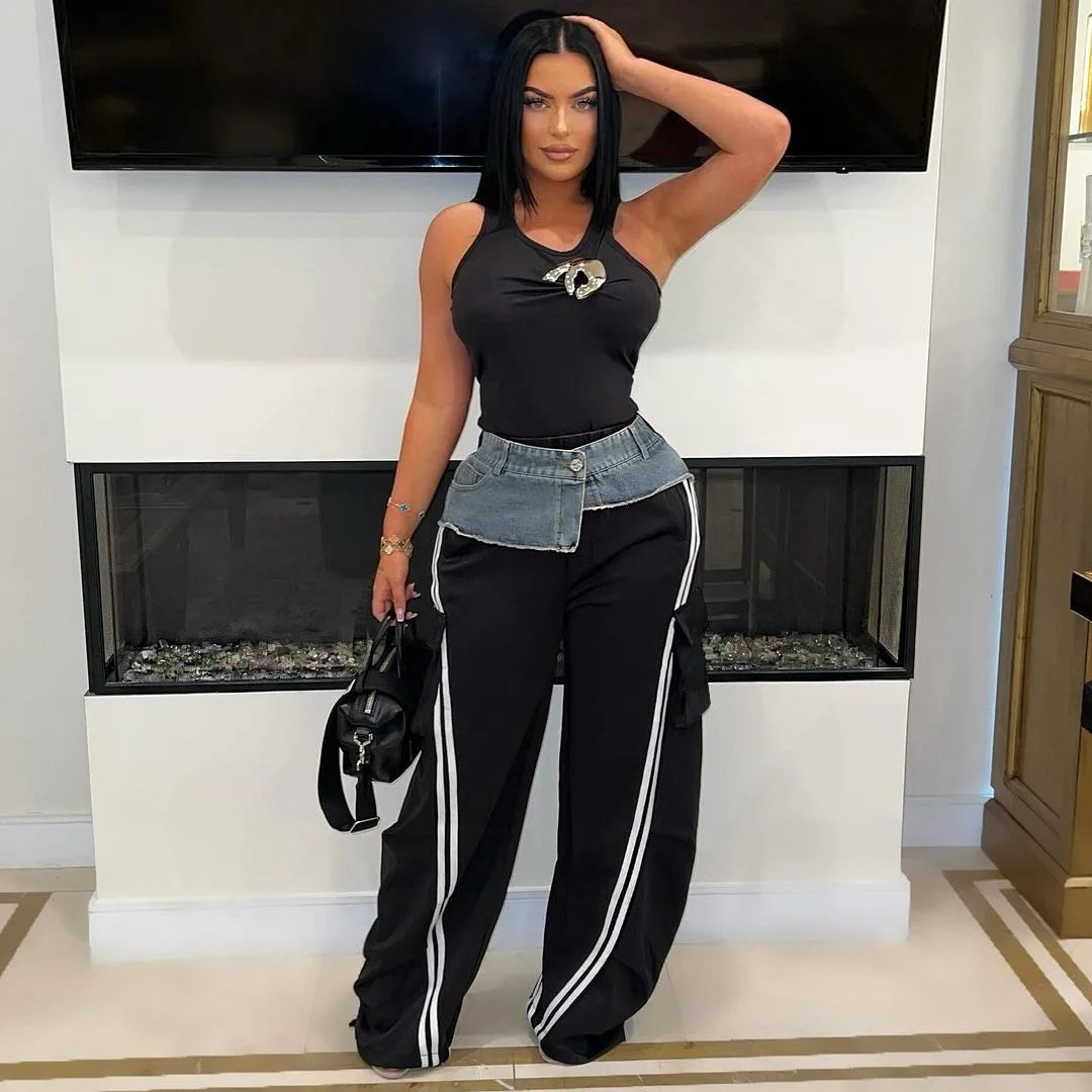 Denim Patchwork Loose Jogger Pants