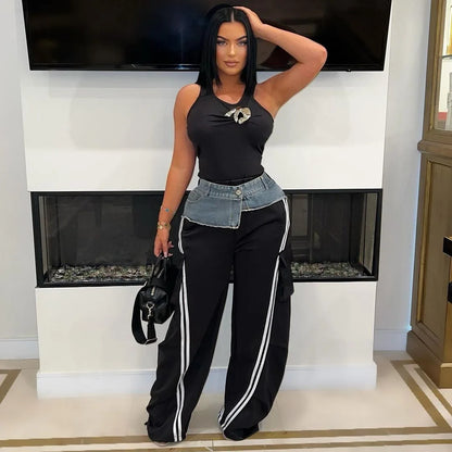 Denim Patchwork Loose Jogger Pants