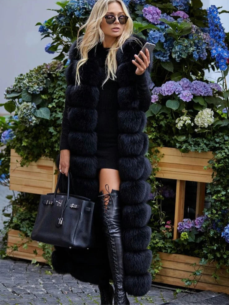 Long Faux Fox Fur Vest Jacket