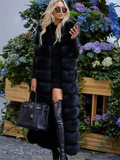 Long Faux Fox Fur Vest Jacket