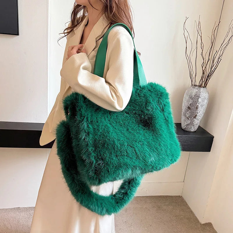 Luxe Plush Faux Fur Crossbody Tote