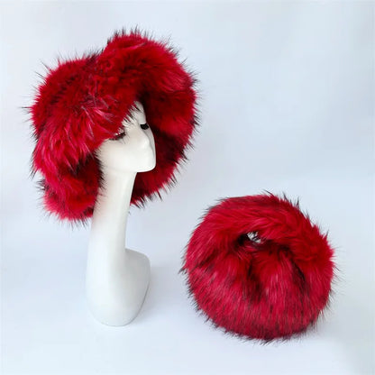 Fluffy Oversized Y2K Bucket Hat & Fur Bag