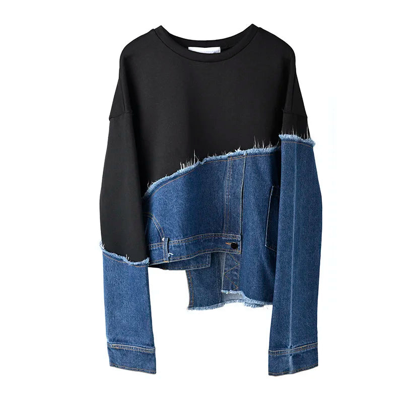 Denim Burr Split Asymmetrical Sweatshirt