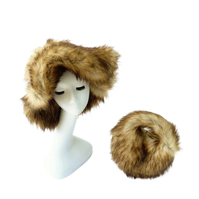 Fluffy Oversized Y2K Bucket Hat & Fur Bag