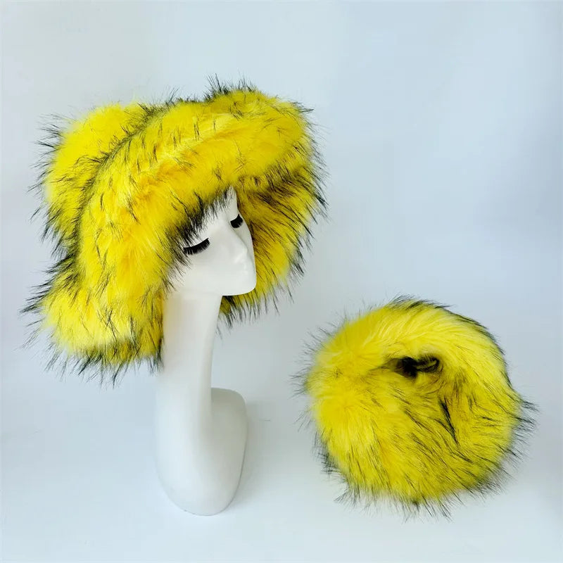 Fluffy Oversized Y2K Bucket Hat & Fur Bag