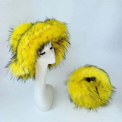 Fluffy Oversized Y2K Bucket Hat & Fur Bag