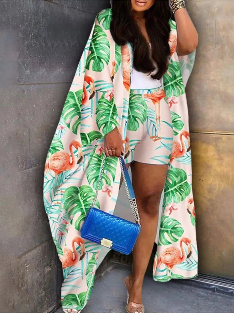 Bohemian Baca Long Cardigan Jacket and Shorts 2-piece Set