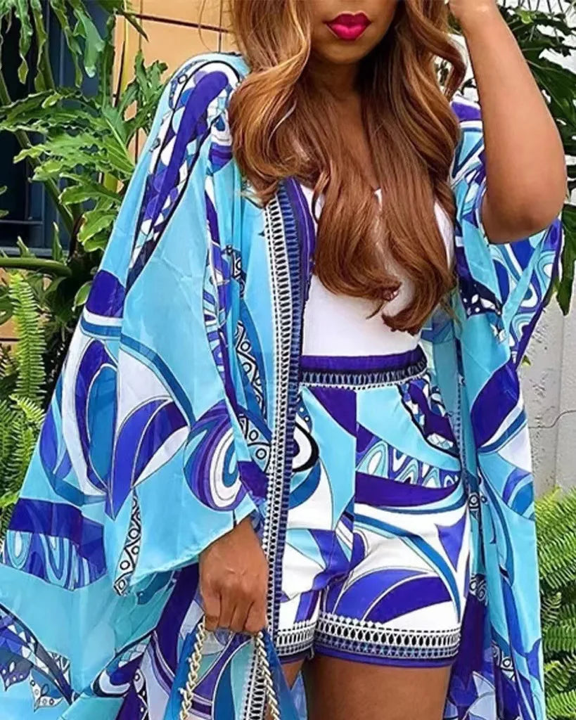 Bohemian Baca Long Cardigan Jacket and Shorts 2-piece Set