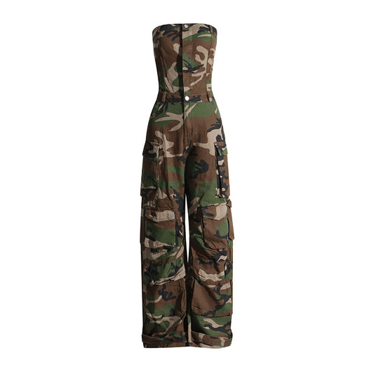 Camo Bandeau Slim Fit Jumpsuit