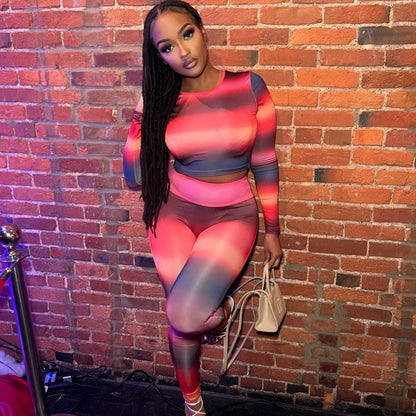 Round Neck Long Sleeved Printed Suit