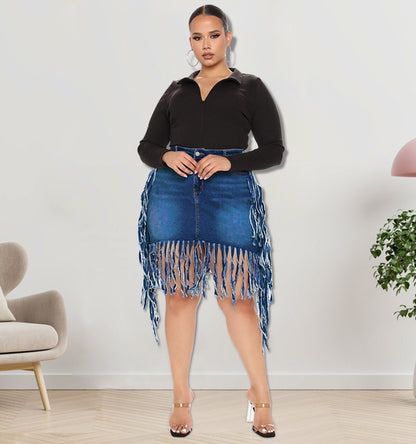 “Zara” Denim Skirt with Tassel
