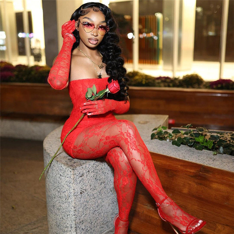 Sexy Lace Tube Top Body Suit