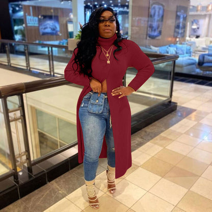 Pullover Neck Split Sweater Dress