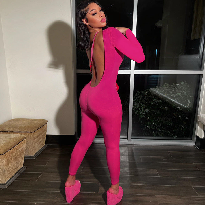 Backless Long Sleeve  Slim Fit Sports  Jumpsuit