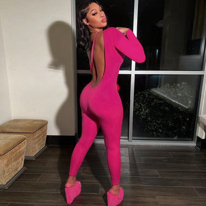 Backless Long Sleeve  Slim Fit Sports  Jumpsuit