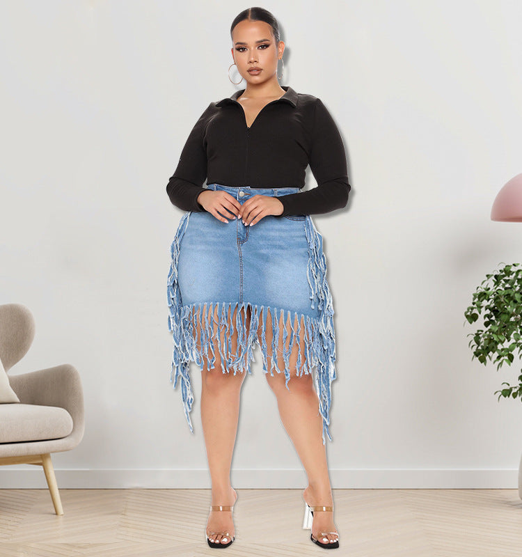 “Zara” Denim Skirt with Tassel