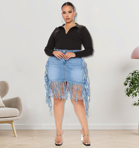 “Zara” Denim Skirt with Tassel