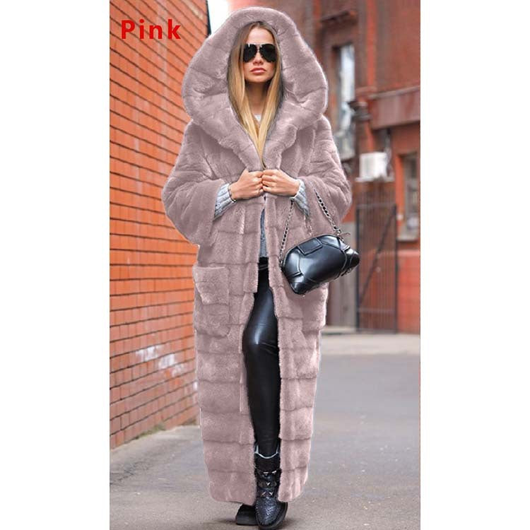 Plush Faux Hooded Fur Coat