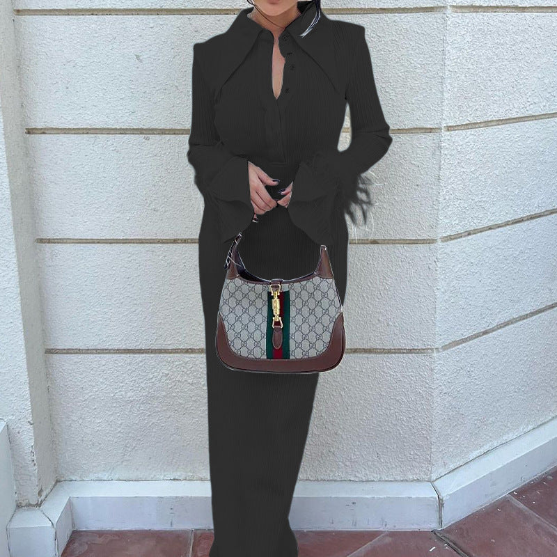 Feather Mid Length Sunken Stripe Dress