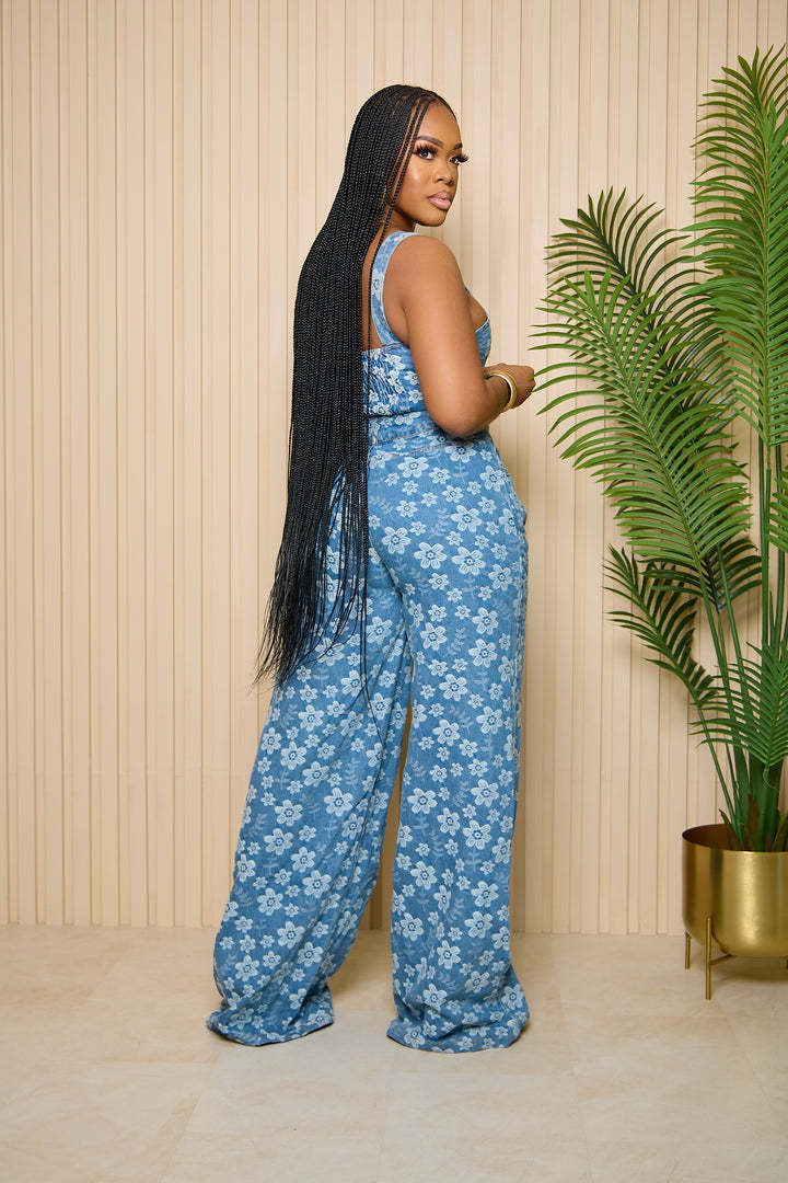 Flowered Wrapped Wide Leg Pants Suit
