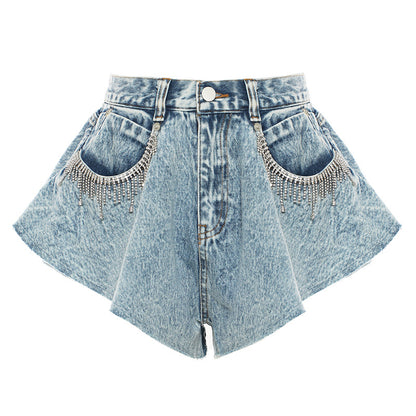Wide Leg Denim Shorts