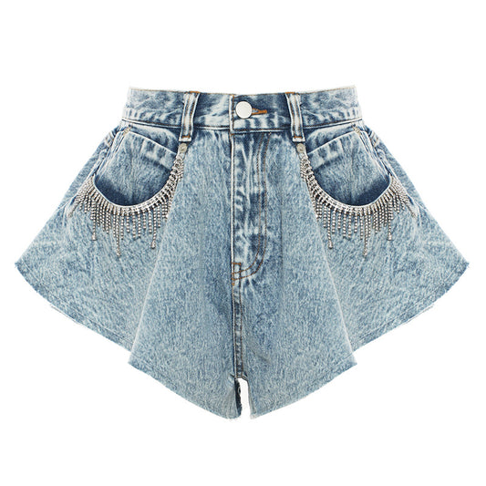 Wide Leg Denim Shorts