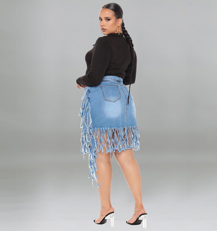 “Zara” Denim Skirt with Tassel