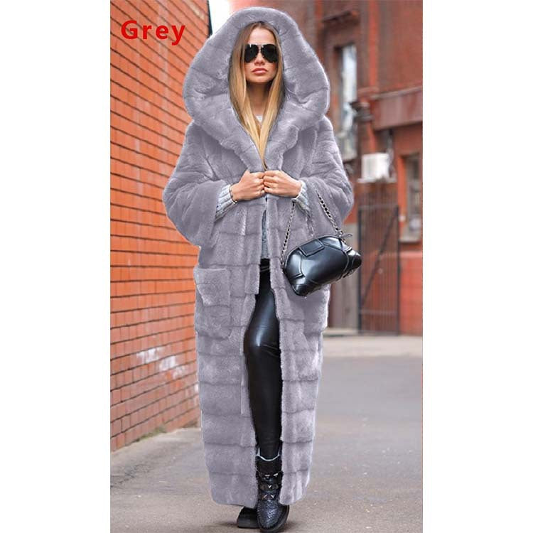 Plush Faux Hooded Fur Coat