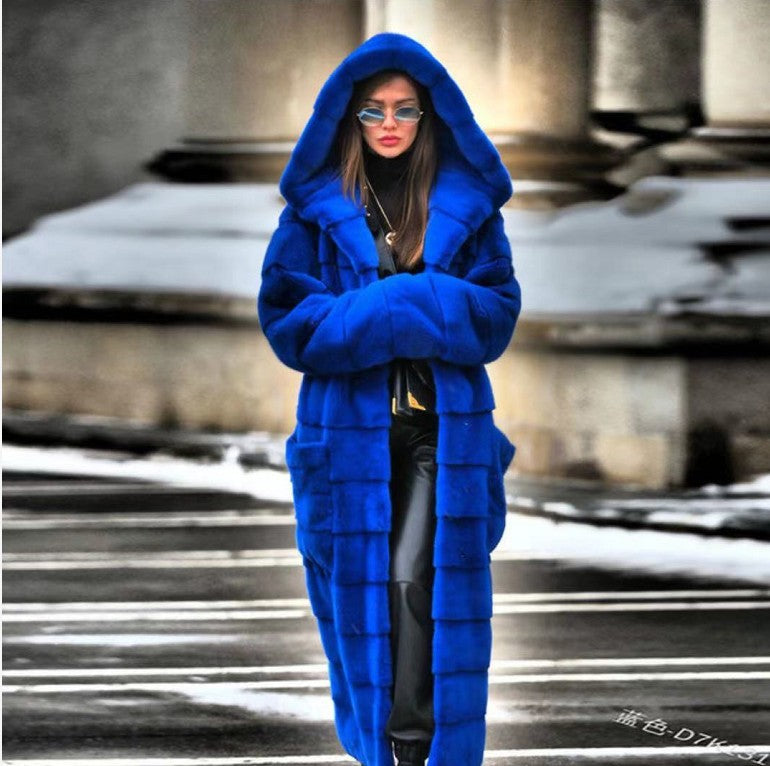 Plush Faux Hooded Fur Coat