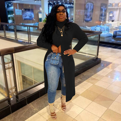 Pullover Neck Split Sweater Dress