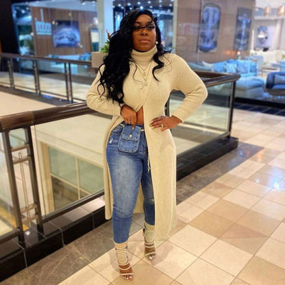 Pullover Neck Split Sweater Dress